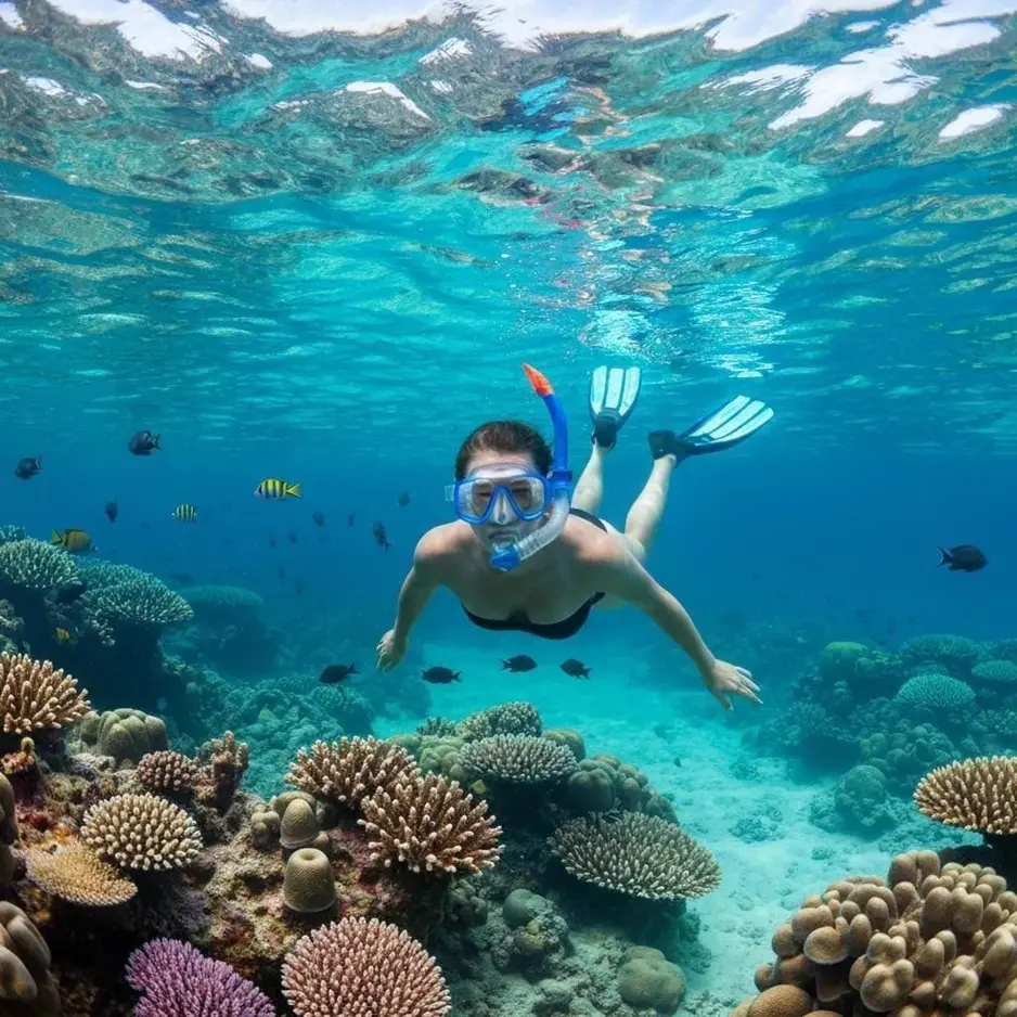 Woman with scuba gear swimming in the ocean