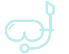 A simple light-blue line icon of a snorkeling mask and snorkel tube.