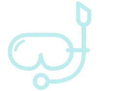 A simple light-blue line icon of a snorkeling mask and snorkel tube.