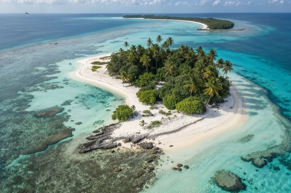 Sandbar Island paradise drone shot from above.