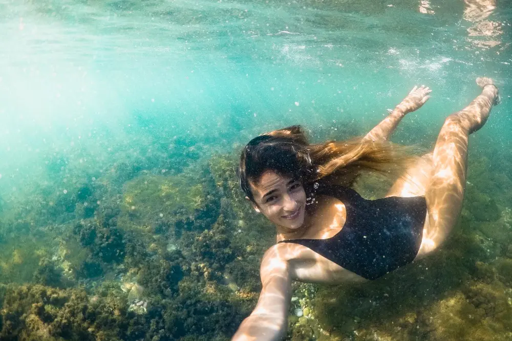 Underwater Islamorada fun female swimming