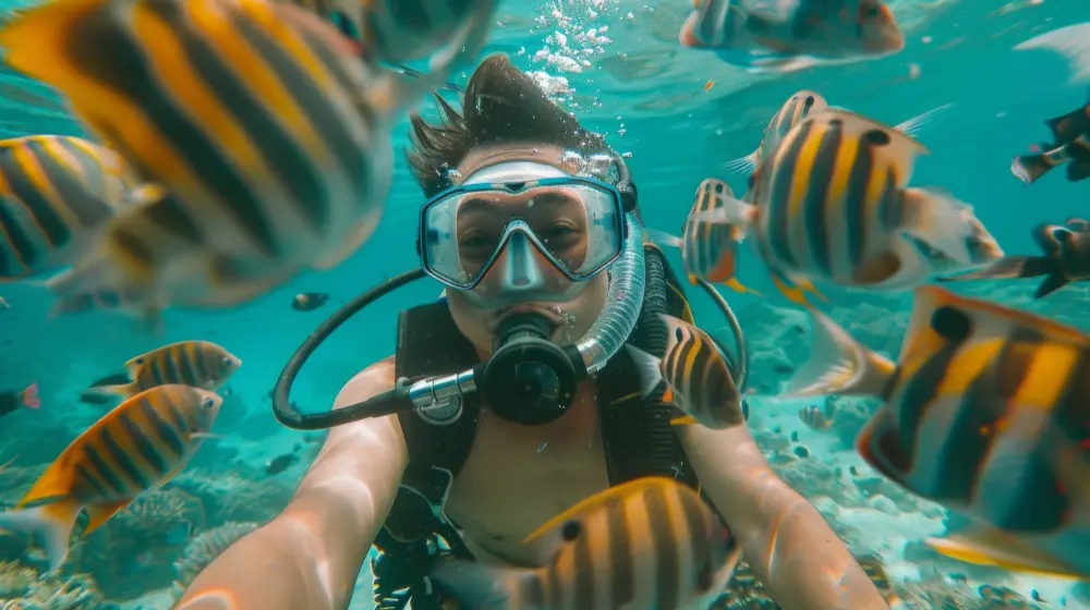Snorkeler floating safely in clear Florida Keys water