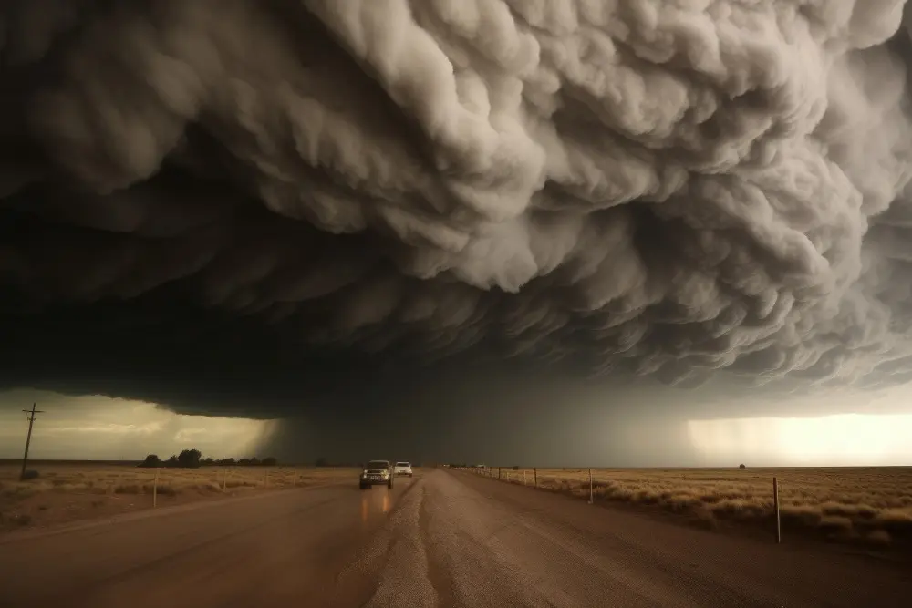 Strong storm clouds over ocean during hurricane in Florida Keys